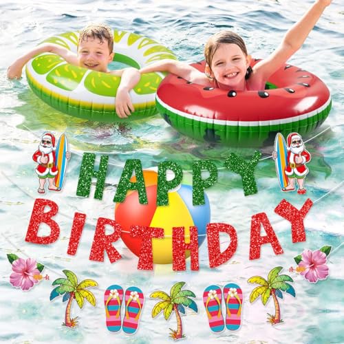 Pre-assembled Christmas & Birthday Banner Set for Tropical & Hawaiian Holiday Parties