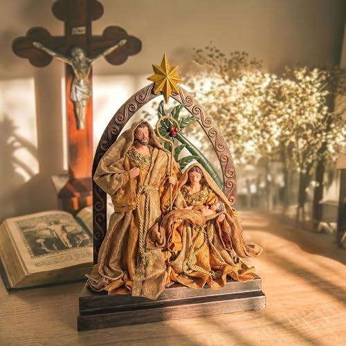 Resin Nativity Scene Set - 14.5" Holy Family Figurines for Holiday Decor