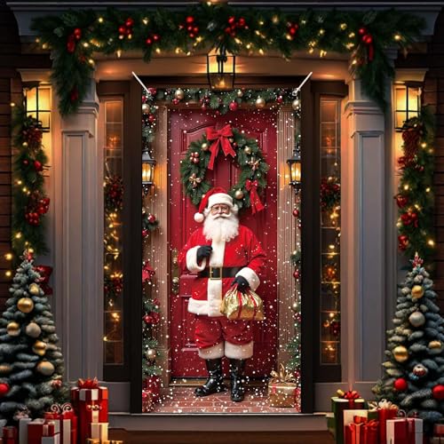 Santa Claus Christmas Door Cover - Holiday Banner for Indoor & Outdoor Decor