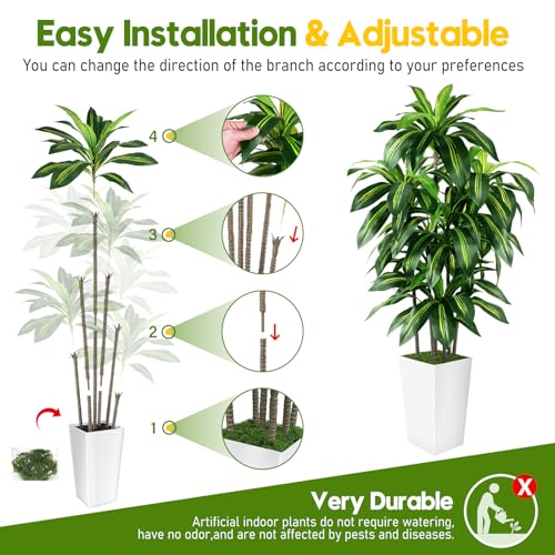 5FT Artificial Dracaena Tree with White Planter - Indoor Fake Plant