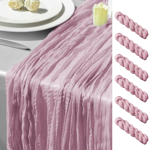 GARIG 6 Pack Light Pink Cheesecloth Table Runners 35x120 Inches for Wedding & Party Decor