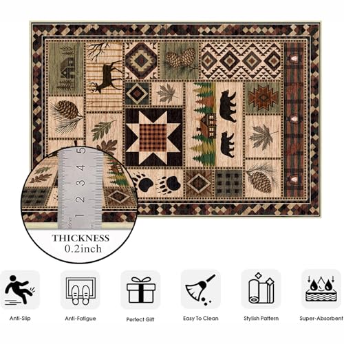 5' x 7' Bear Area Rug Rustic Cabin Deer Machine Washable Home Decor