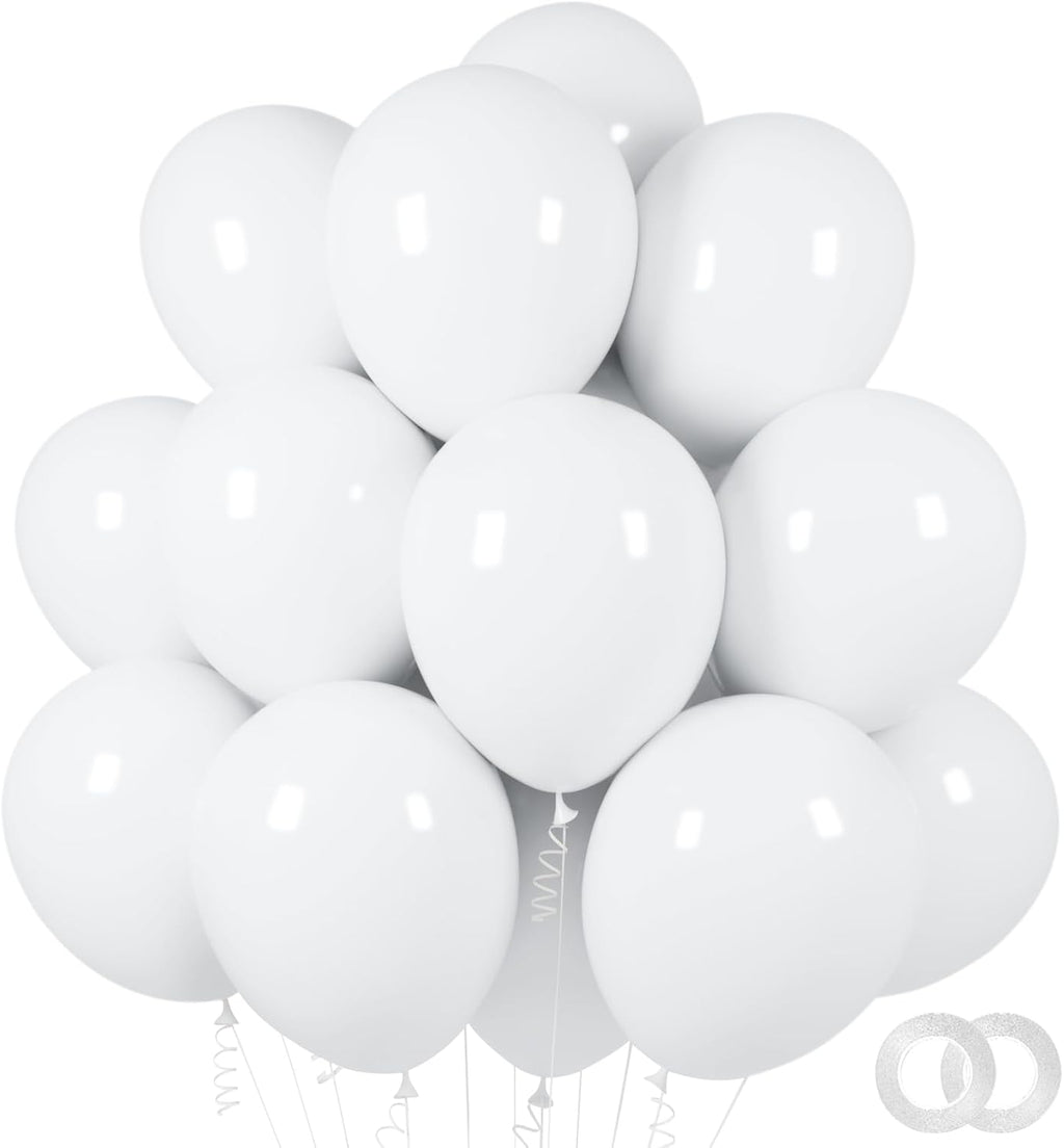 ASIYUHY White Balloons - 100 Pack 12 Inch Latex Balloons with Ribbons for Weddings & Parties
