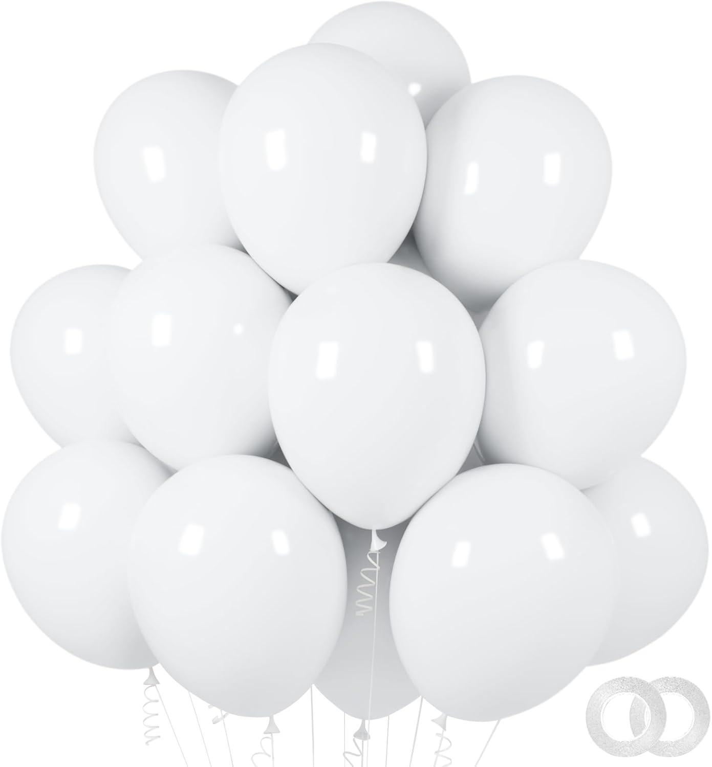 ASIYUHY White Balloons - 100 Pack 12 Inch Latex Balloons with Ribbons for Weddings & Parties