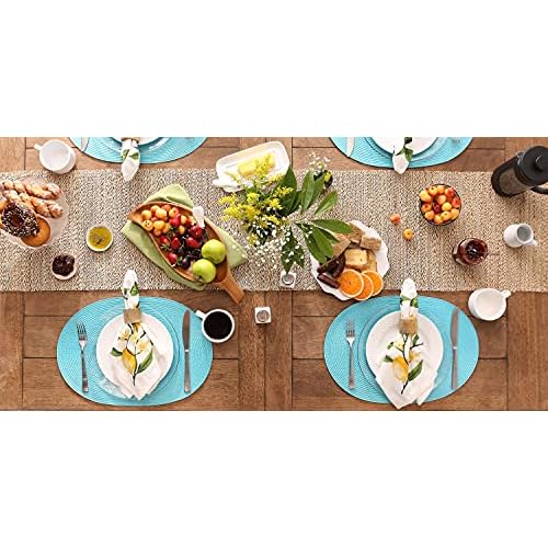 DII Classic Woven Tabletop Collection, Indoor/Outdoor Placemat Set, Oval, 12x18, Aqua, 6 Piece