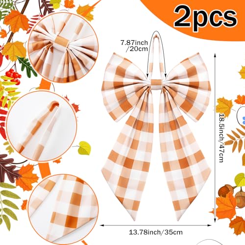 Orange Fall Plaid Wreath Bows 2-Pack - Large Burlap Front Door Decor