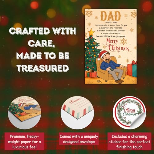 Christmas Card for Dad - Heartfelt Holiday Greeting from Son or Daughter with Festive Design & Envelope