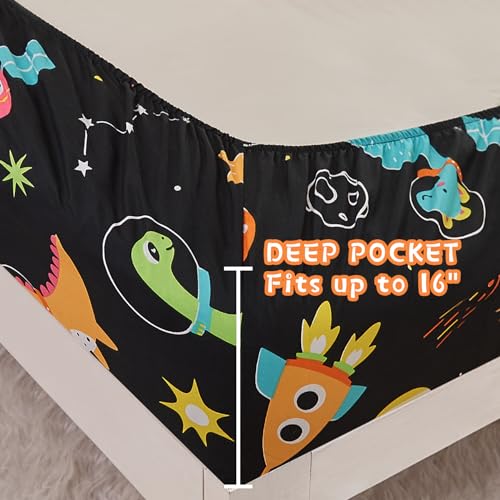 Dinosaur Space Bed Sheets Set for Twin Bed, Soft Microfiber Kids Bedding