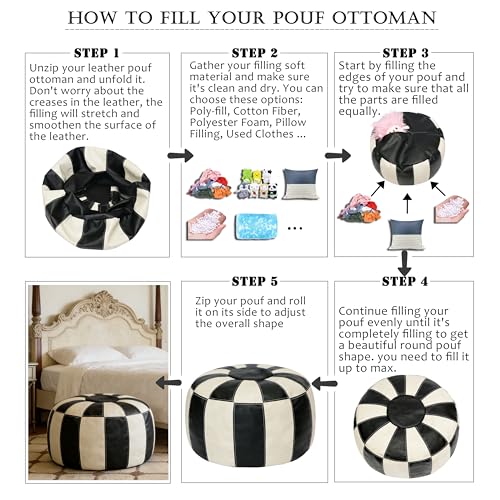 Unstuffed Moroccan Faux Leather Ottoman Pouf Storage Footstool