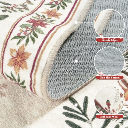 Beeiva 3' x 5' Beige Christmas Area Rug — Vintage Woodland Design, Non-Slip Backing