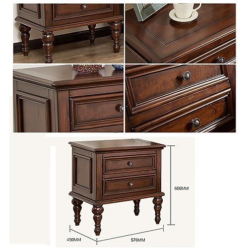 Minimalist Solid Wood Bedside Table with 2 Drawers, Walnut Finish