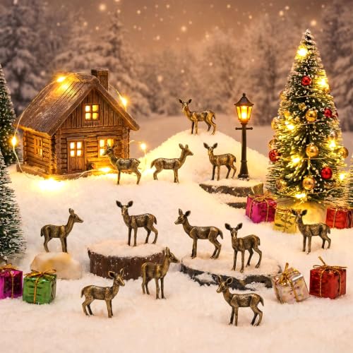 50 Pcs Mini Brass Deer Figurines, Retro Christmas Woodland Animal Decor