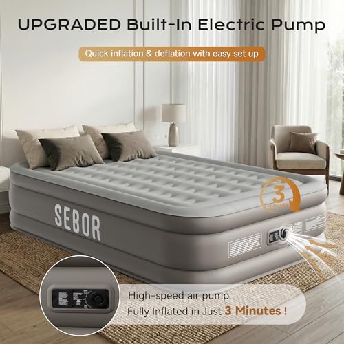Queen Air Mattress with Built-in Pump - 18" Self-Inflating Inflatable Bed