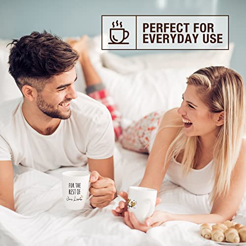 Lets Have Coffee Wedding Gift Set for Couples - 2 Ceramic Mugs, Gift Box, Coasters & Lids