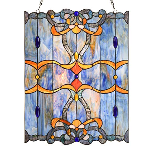 Handmade Stained Glass Window Panel, Blue, 17" W x 22" H
