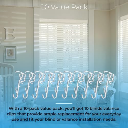 10-Pack 2-5/8 Inch Horizontal Wood Blind Valance Clips - Clear Plastic