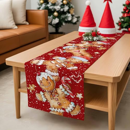 Christmas Gingerbread Man Table Runner 13x36 Inch Holiday Decor for Dining & Party