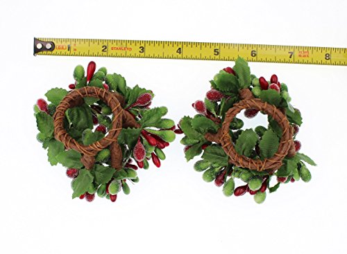 Raz Set of 2 3-Inch Beaded Berry Wreath Candlering Candle Ring Napkin Ring Christmas Red & Green (Variation: 3-inch Set of 2)
