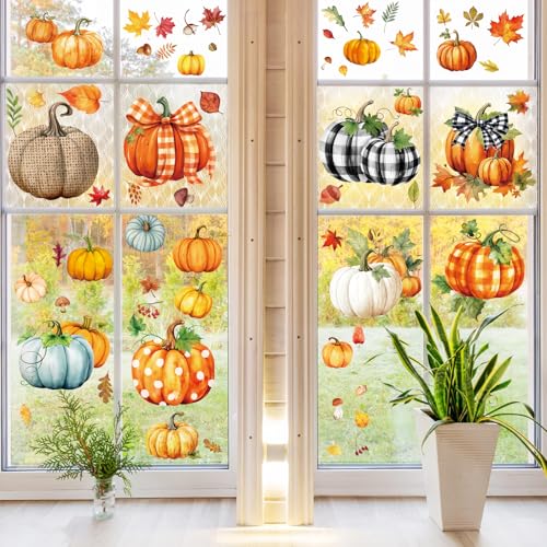 Fall Window Clings - 110pc Autumn Pumpkin & Maple Leaf Decal Set