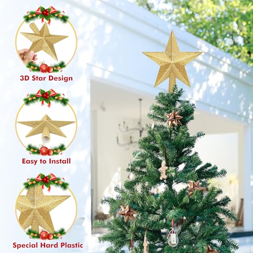 8-Inch Gold Glitter Christmas Tree Star Topper - Shatterproof 3D Ornament