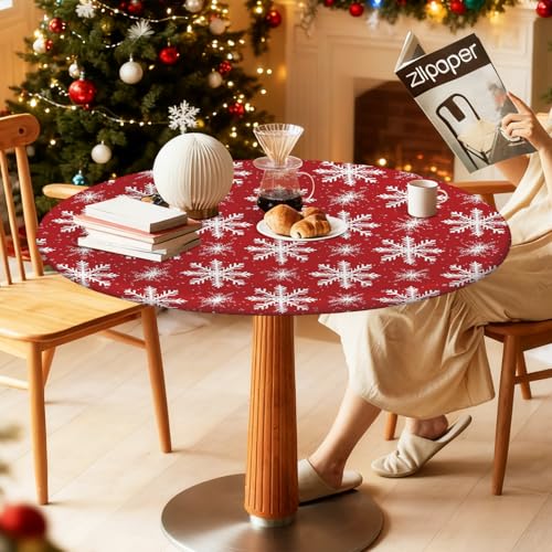 Christmas Snowflakes Round Fitted Tablecloth 36 Inch for 31-35 Inch Tables