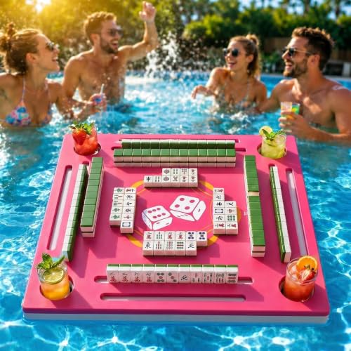 Floating Mahjong Game Table Mat with Cup Holders for Pool and Beach Games