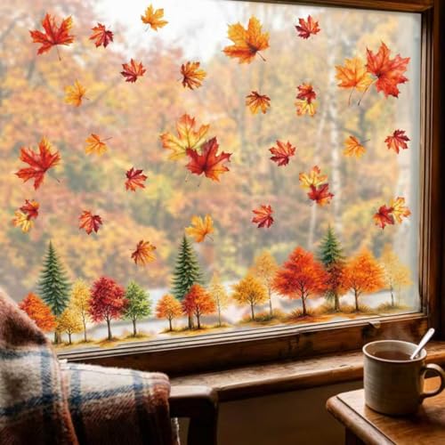 Autumn Leaf Window Clings - 9 Sheets Fall Decor for Home & Office