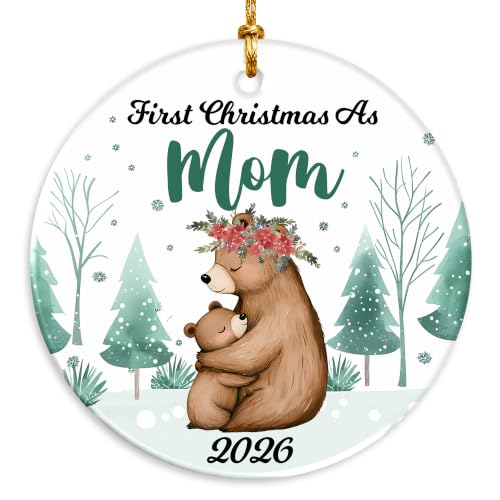 First Christmas as Mom Ornament 2026 - Mama Bear & Baby Bear Holiday Keepsake