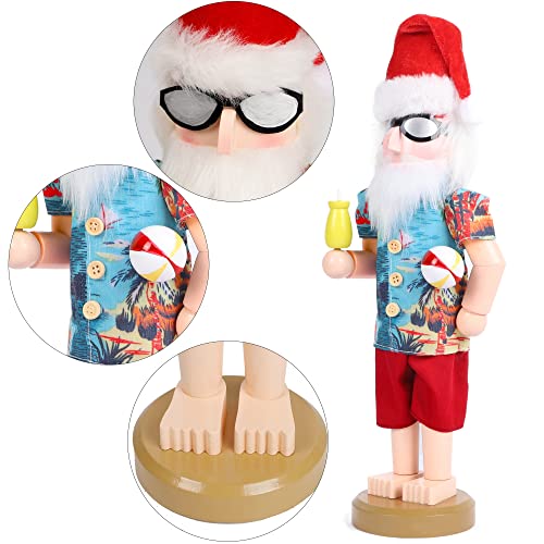 14-Inch Wooden Nutcracker Santa in Hawaii Beach Summer Vacation - Holiday Decor