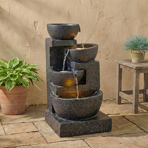 29-Inch 4-Tier Cascading Water Fountain with LED Lights for Patio and Garden