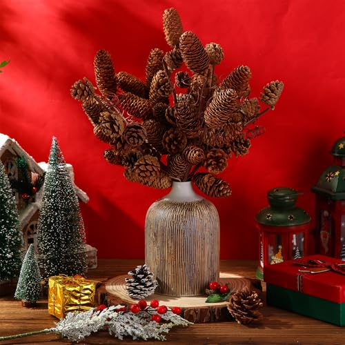 Brown 14-Inch Christmas Tree Pinecone Picks Bulk Set of 16