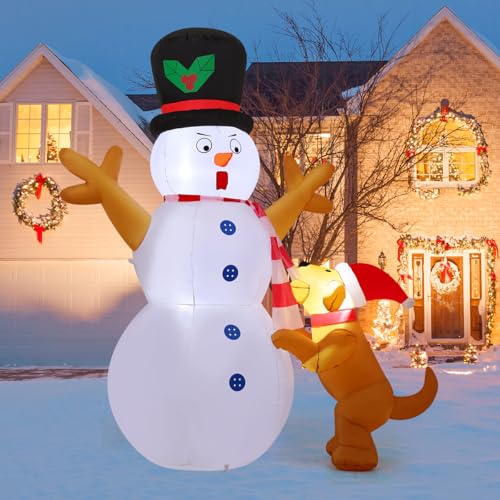 6 ft Christmas Inflatable Snowman & Dog with LED Lights — Outdoor Yard Decor