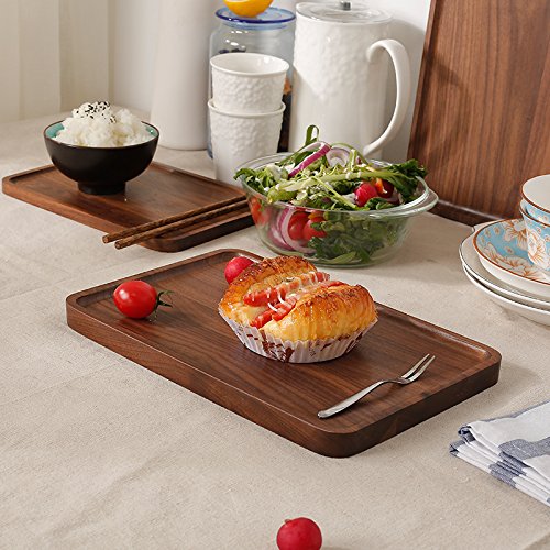 Bamber Wood Serving Tray Wooden Decorative Coffee Tea Platter Black Walnut 15.3 x 11.4 Inches