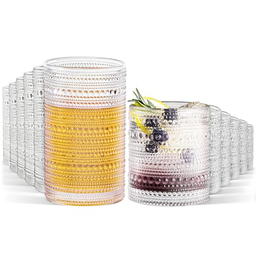 Hobnail Glass Drinking Set of 12 - 10oz & 12oz Vintage Beaded Glassware