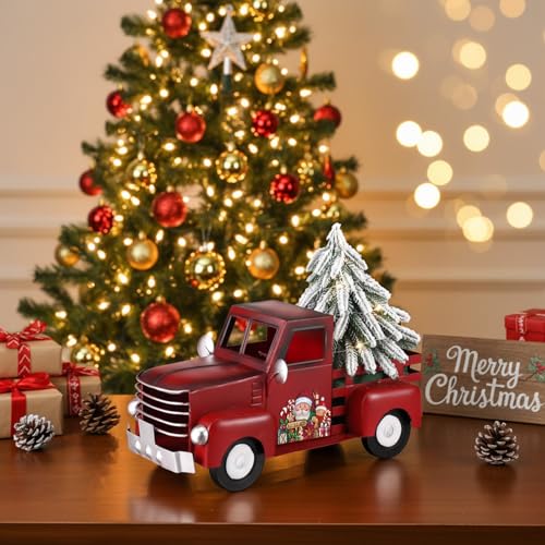 12.2-Inch Vintage Red Metal Pickup Truck with 16 Interchangeable Magnets