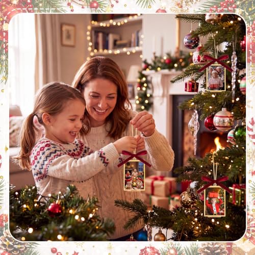 4 Set Double Glass Brass Christmas Picture Frame Ornament for Tree