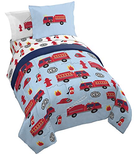 Jay Franco Fire Truck Twin Comforter Set 5 Piece Kids Bedding - Soft Microfiber