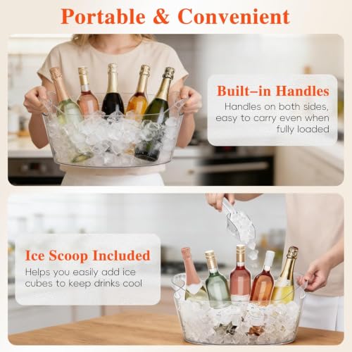 2 Pack 6.5L Clear Ice Buckets for Parties, Wine & Beverage Cooler Set