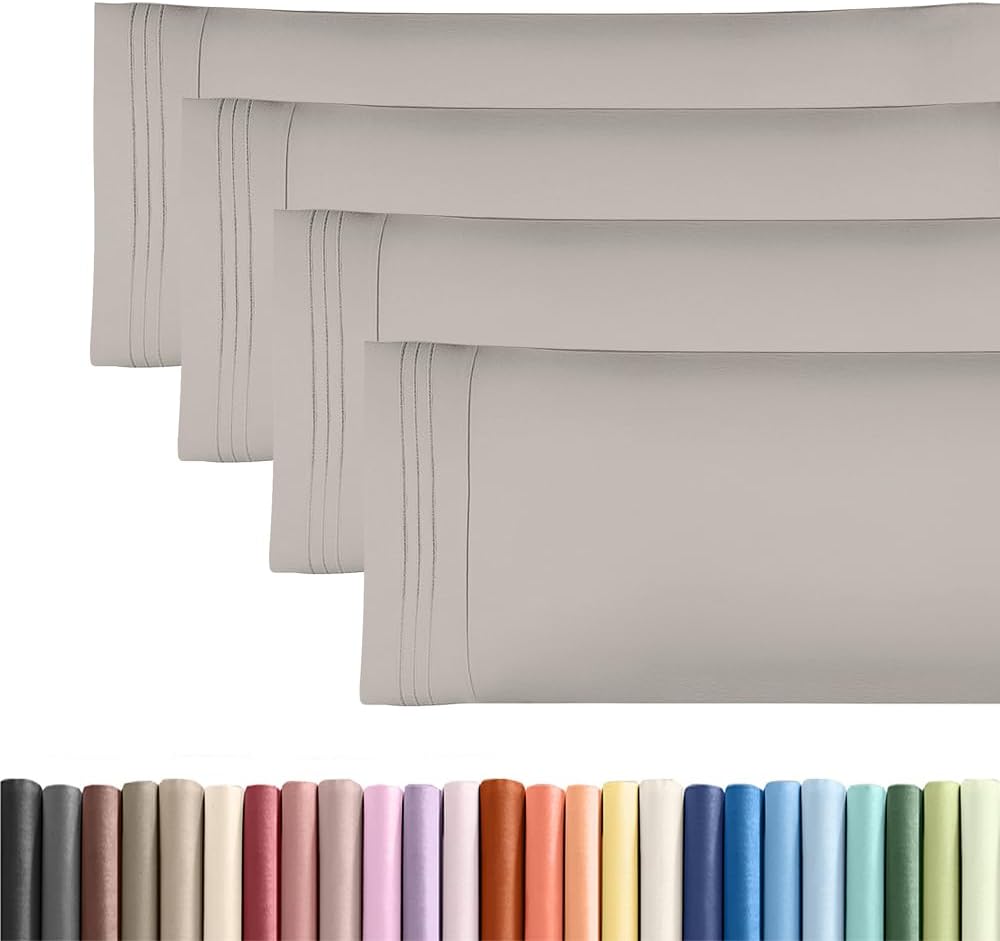 Skiennix Body Pillowcases Set of 4 | Soft, Breathable 20x54 Long Pillow Covers - Fade-Free & Machine Washable (Light Grey)