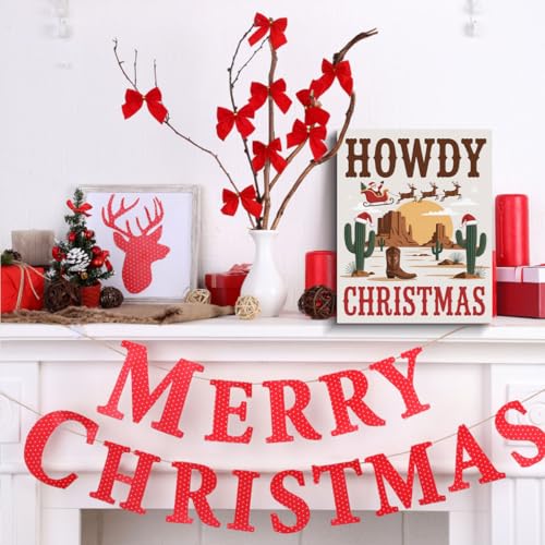Howdy Christmas Wall Art Decor - Western Holiday Festive Home Accent