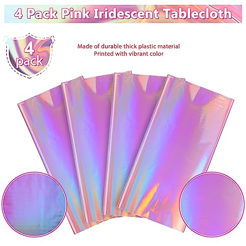 FunnyPars 4 Pack Pink Iridescent Plastic Tablecloths - 54x108 Inch Rectangular Disposable Party Covers for Kpop, Wedding, Birthday, Xmas