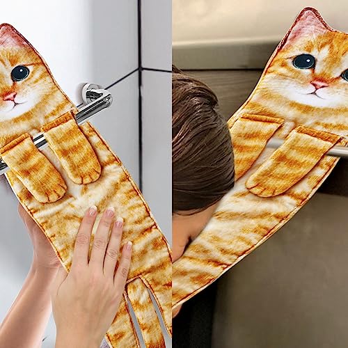 Funny Cat Hand Towel, Soft Hanging Decorative Towel for Bathroom and Kitchen