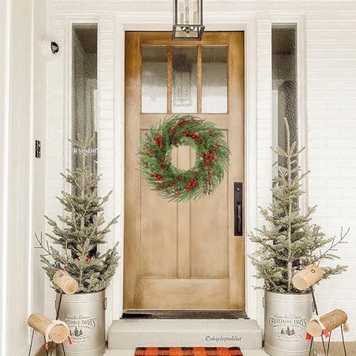 Oairse Norfolk Pine Wreath with Pinecones, Berries & Cedar - 23 Inch Indoor/Outdoor Xmas Door Decor
