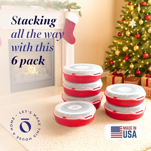 HOMZ 6-Pack 24-Inch Plastic Wreath Storage Organizer Container Red