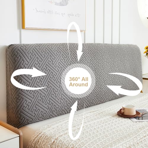 Stretch Jacquard Bed Headboard Cover - Dustproof Protector, Dark Gray