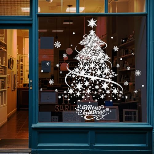 YULOONG Reusable Silver Christmas Window Clings Snowflake Tree Decor Set
