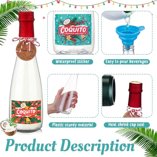 Baderke 12 Set 16oz Christmas Coquito Bottles with Red Caps & Accessories