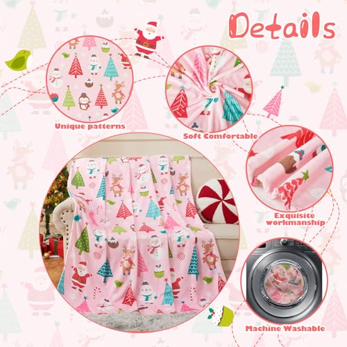 Pink Christmas Throw Blanket 50x60in for Women Girls - Cozy Holiday Decor