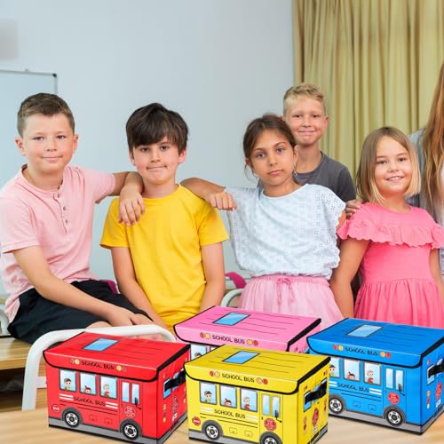 4-Piece Foldable Toy Storage Chest Set - Cartoon Bus Design for Kids