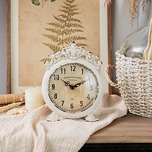 Vintage Small Table Clock, Rustic French Farmhouse Shelf Desk Clock